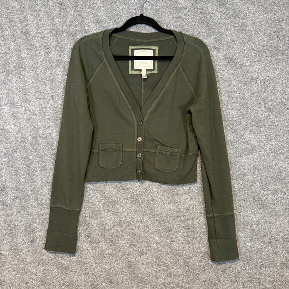 American Eagle Sweater Women Large Green Cardigan Button Front Crop Y2K Vintage - Picture 3 of 11